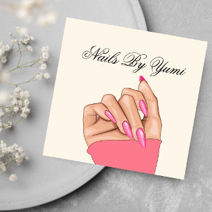Carte De Visite Carré Fille unique ongle rose beauté manicuriste