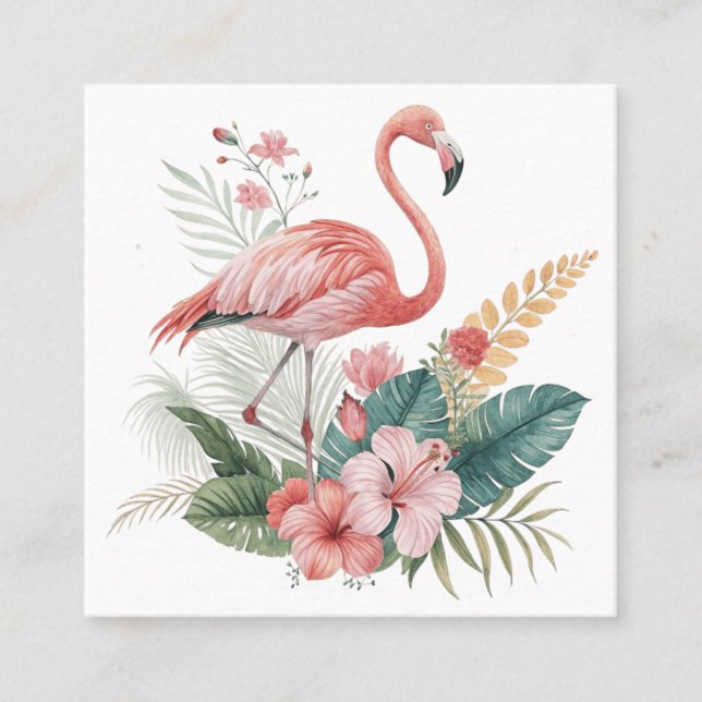 Carte De Visite Carré Flamant aux fleurs (Devant)