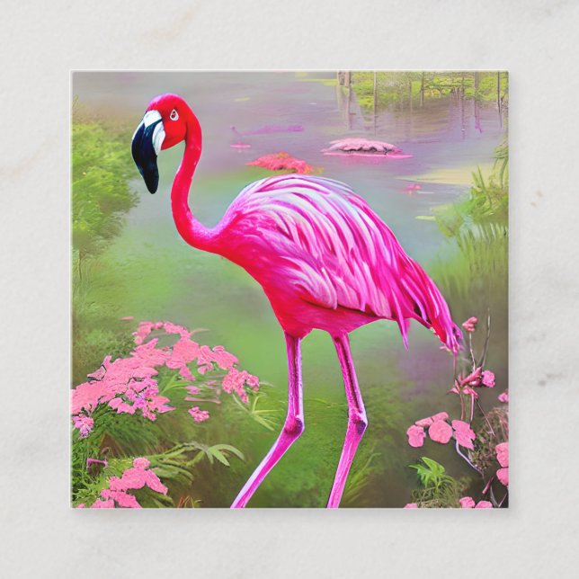Carte De Visite Carré Flamant rose aquarelle (Devant)