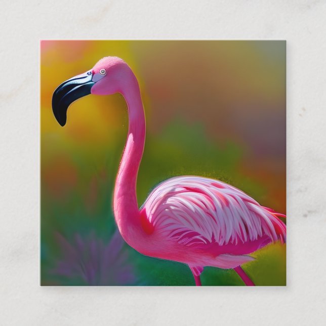 Carte De Visite Carré Flamant rose aquarelle (Devant)