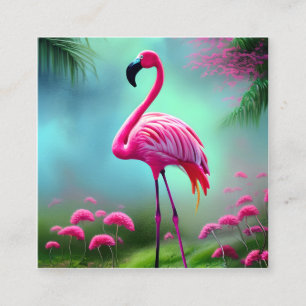Carte De Visite Carré Flamant rose aquarelle