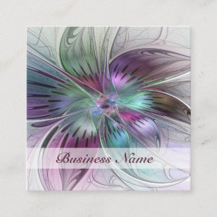 Carte De Visite Carré Fleur Abstraite colorée Art moderne floral fractal