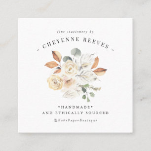Carte De Visite Carré Fleur d'automne rustique   Logo aquarelle