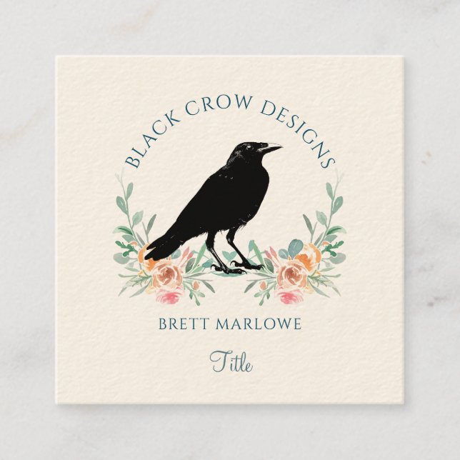 Carte De Visite Carré Fleur de Corbeau Noir  (Devant)