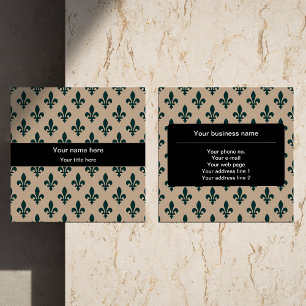 Carte De Visite Carré Fleur de Lis Motif, Français, Royal, Vert