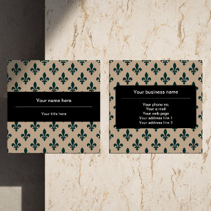 Carte De Visite Carré Fleur de Lis Motif, Français, Royal, Vert