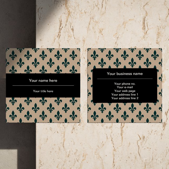 Carte De Visite Carré Fleur de Lis Motif, Français, Royal, Vert (Créateur téléchargé)
