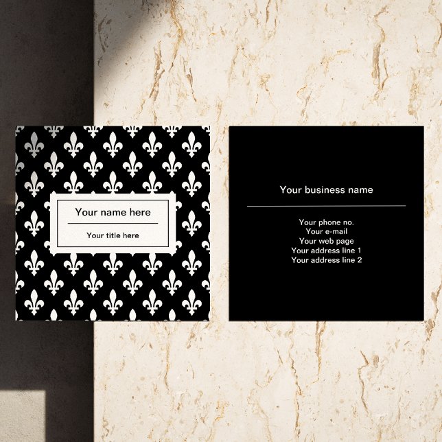 Carte De Visite Carré Fleur de Lis Motif, française, royale, blanche (Créateur téléchargé)