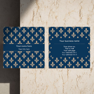 Carte De Visite Carré Fleur de Lis Motif, française, royale, crème, bleu