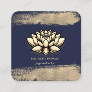 Carte De Visite Carré Fleur de lotus chic faux trait de pinceau en or