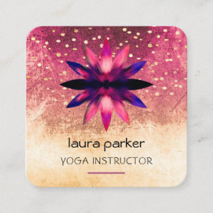 Carte De Visite Carré Fleur de lotus rose aquarelle grunge rétro