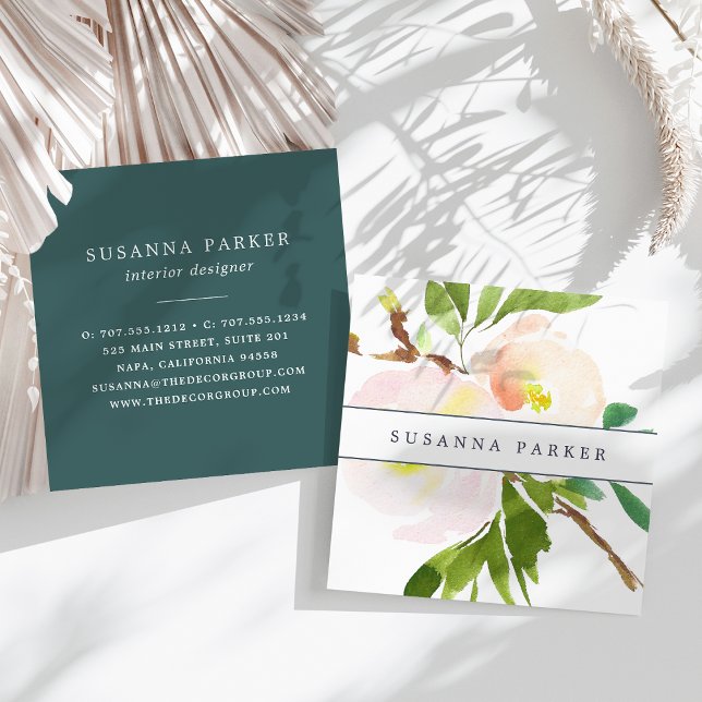 Carte De Visite Carré Fleur floue | Floral d'aquarelle moderne (Créateur téléchargé)