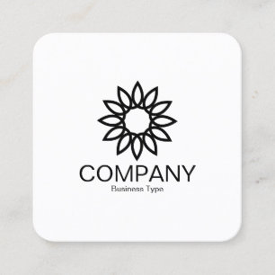 Carte De Visite Carré Fleur géométrique 01 - Noir sur Carré blanc