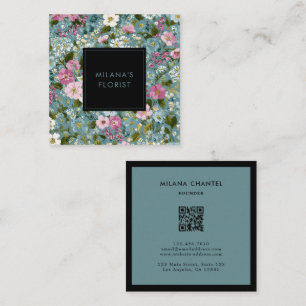 Carte De Visite Carré Fleuriste Fleur Moderne Tendance Bleu Rose Blanc