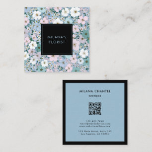 Carte De Visite Carré Fleuriste Fleur Moderne Tendance Rose Bleu Blanc