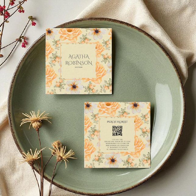 Carte De Visite Carré Fleuriste vert jaune doux (Créateur téléchargé)