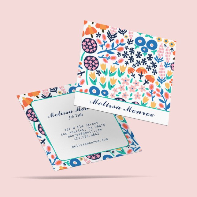 Carte De Visite Carré Fleurs Abstraites modernes Calligraphie Décontract (Créateur téléchargé)