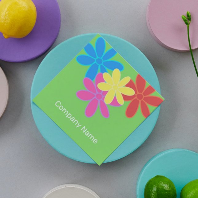 CARTE DE VISITE CARRÉ FLEURS ABSTRAITES MODERNES ET MODERNES ROSE BLEU (Créateur téléchargé)