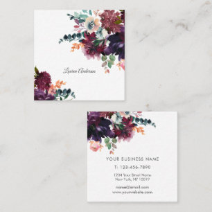 Carte De Visite Carré Fleurs aquarelles bordeaux et prune