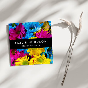 Carte De Visite Carré Fleurs colorées, Marguerites, Fleuriste, Boutique