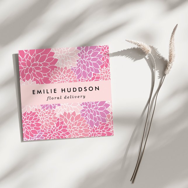 Carte De Visite Carré Fleurs Dahlia Roses, Fleuriste, Boutique De Fleurs (Créateur téléchargé)