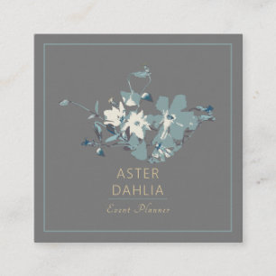 Carte De Visite Carré Fleurs d'aquarelle peintes en gris jaune Clematis