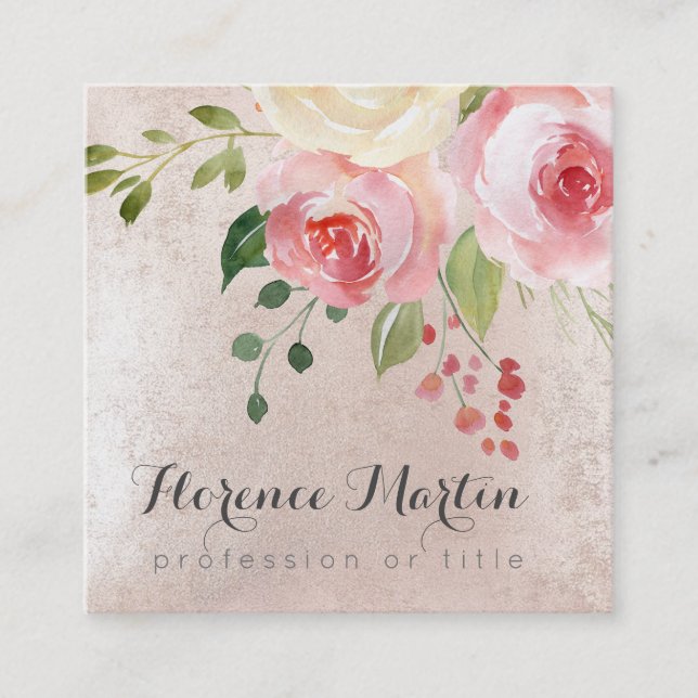 Carte De Visite Carré fleurs d'aquarelle rose (Devant)