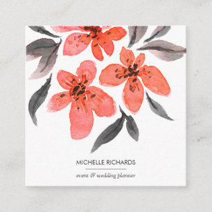 Carte De Visite Carré Fleurs de corail   Icônes professionnelles des méd