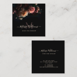 Carte De Visite Carré Fleurs de monogramme Blush Sombres Humeur Noir