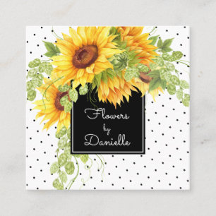 Carte De Visite Carré Fleurs de soleil jaunes et fleurs Pois