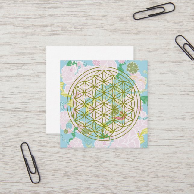 Carte De Visite Carré Fleurs de vie (Devant/Arrière en situation)