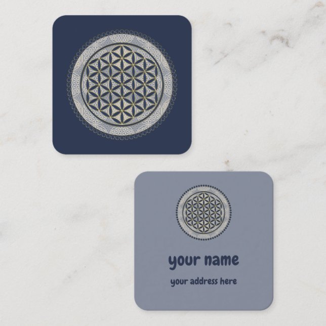 Carte De Visite Carré FLEURS DE VIE - Symbole de géométrie sacrée Art 1 (Devant / Derrière)