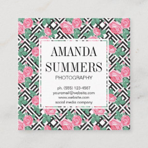 Carte De Visite Carré Fleurs élégantes   Style géométrique