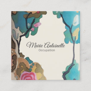 Carte De Visite Carré Fleurs en aquarelles OPTIONS PAPIER/TAILLE/STYLE -