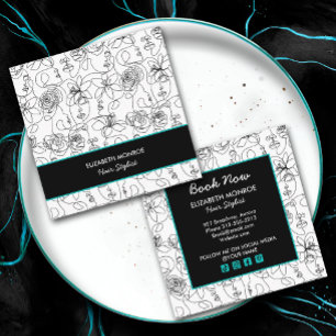 Carte De Visite Carré Fleurs et visages Maquillage Styliste cheveux