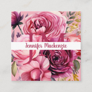 Carte De Visite Carré Fleurs florales rose brillant Premier Chic