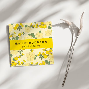 Carte De Visite Carré Fleurs Jaunes, Floral, Fleuriste, Boutique De Fleu