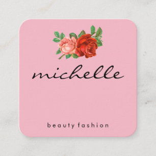 Carte De Visite Carré Fleurs minimalistes (roses)