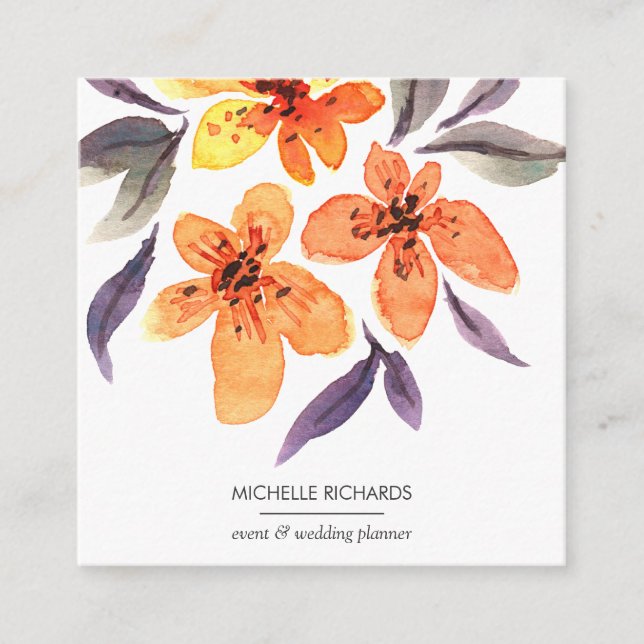 Carte De Visite Carré Fleurs orange | Icônes professionnelles des médias (Devant)
