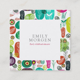 Carte De Visite Carré Fleurs Rétro Mignonnes Tirées À La Main Enseigneme