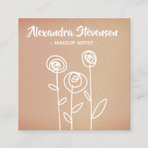 Carte De Visite Carré Fleurs Rose Gold Facile à Dessiner