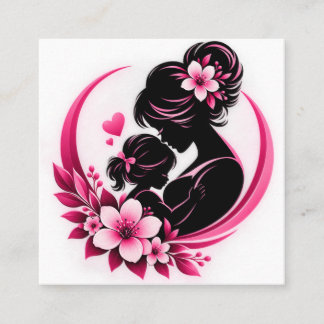 Carte De Visite Carré Fleurs roses élégantes Maternité Amour Femmes