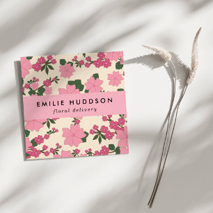 Carte De Visite Carré Fleurs roses, Motif Floral, Fleuriste, Boutique De