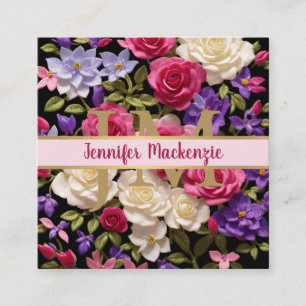 Carte De Visite Carré Fleurs Roses vintages Or Plutôt rose violet