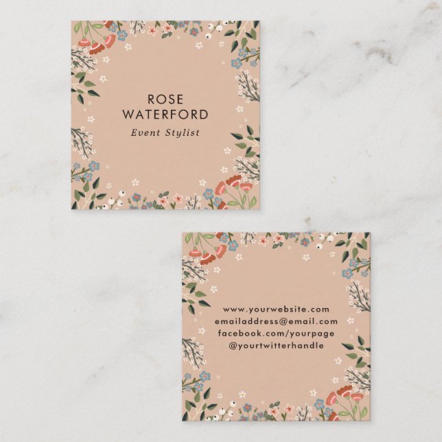 Carte De Visite Carré Fleurs sauvages boho - Palette de couleurs boho ne (Devant / Derrière)
