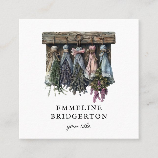 Carte De Visite Carré Fleurs séchées à pendage rustique (Devant)