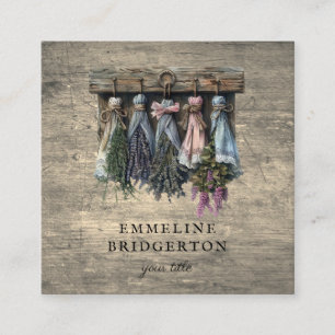 Carte De Visite Carré Fleurs séchées à pendage rustique