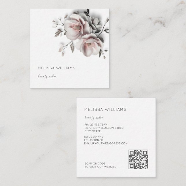 Carte De Visite Carré Fleurs simples blanches en 3D (Devant / Derrière)