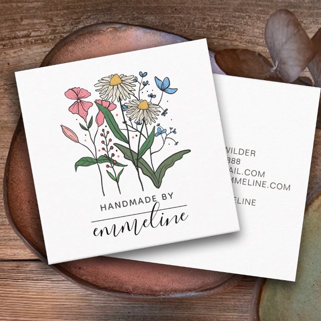 Carte De Visite Carré Fleurs Whimsical Fabriquées À La Main Par L'Artist (Créateur téléchargé)