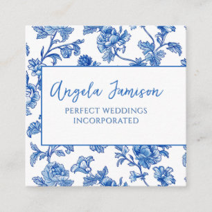 Carte De Visite Carré Floral Chinoiserie bleue